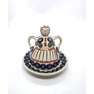 Polish Pottery Handmade 4"x 4" Cheese Butter Lemon Lady Peacock Eye Pattern #42